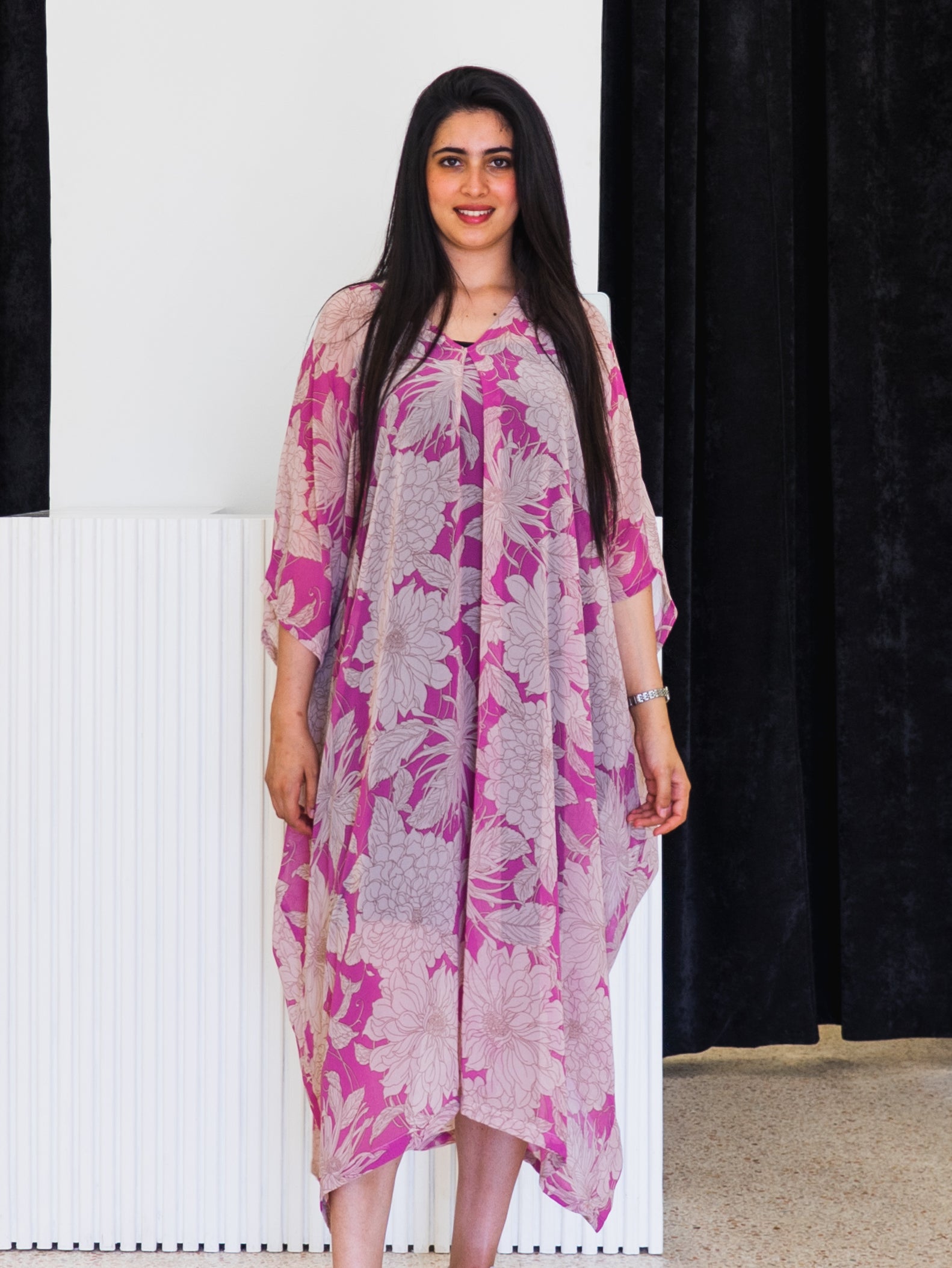 Robe Caftan Lamiae - Rose & Blanc Cassé