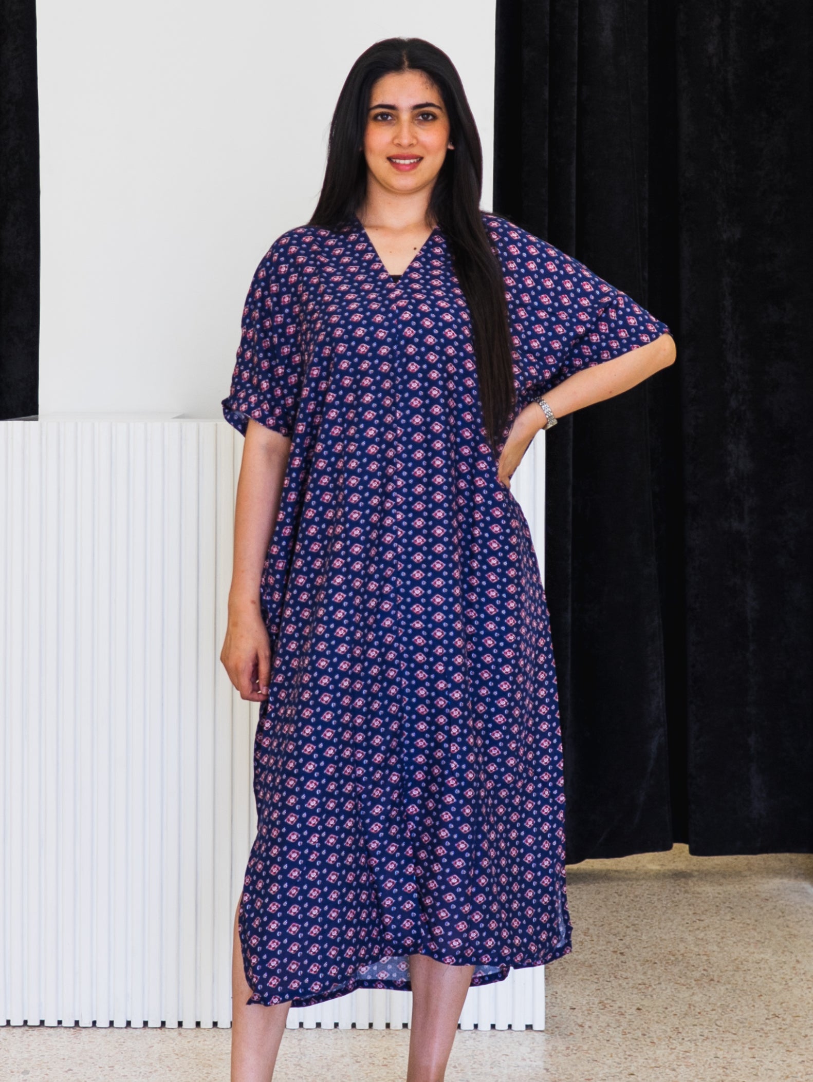 Robe Caftan Yazza - Bleu, Grena & Blanc