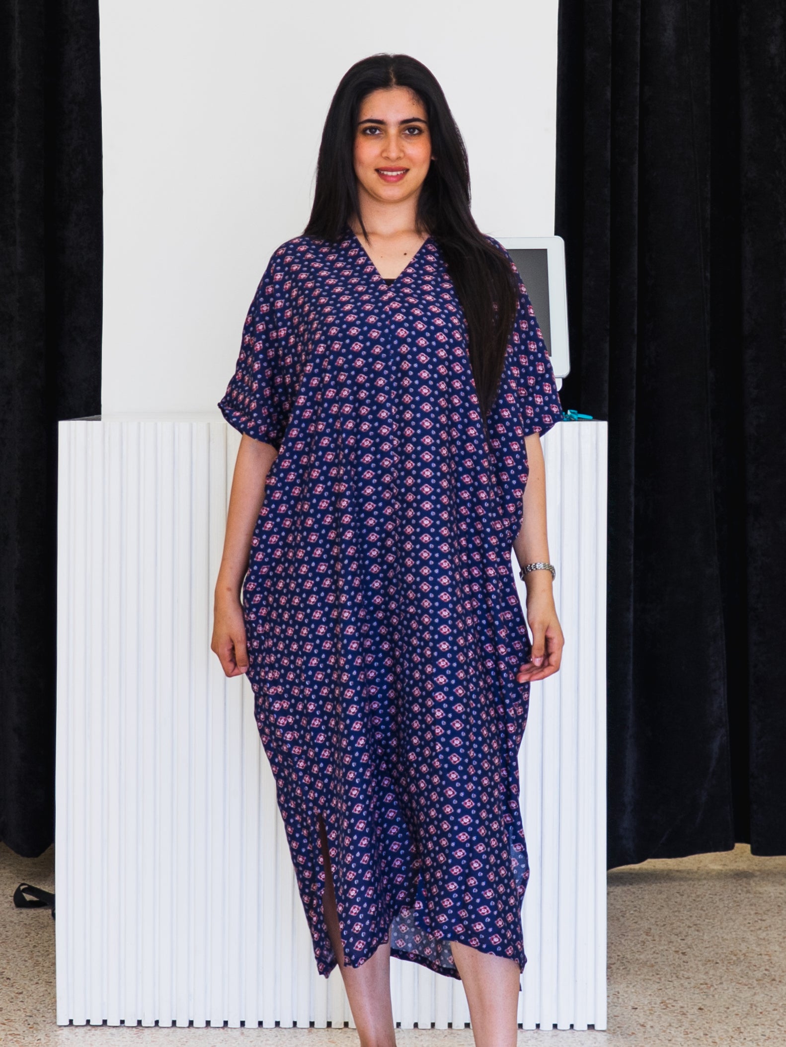 Robe Caftan Yazza - Bleu, Grena & Blanc