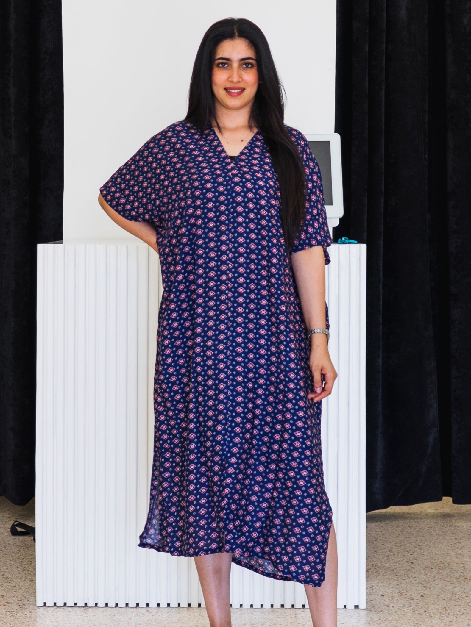 Robe Caftan Yazza - Bleu, Grena & Blanc