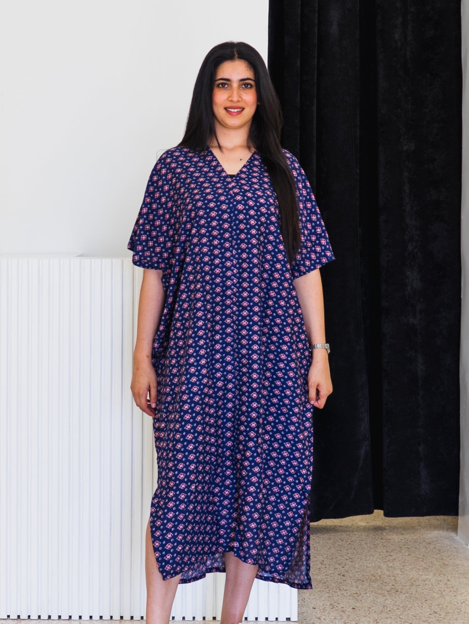 Robe Caftan Yazza - Bleu, Grena & Blanc