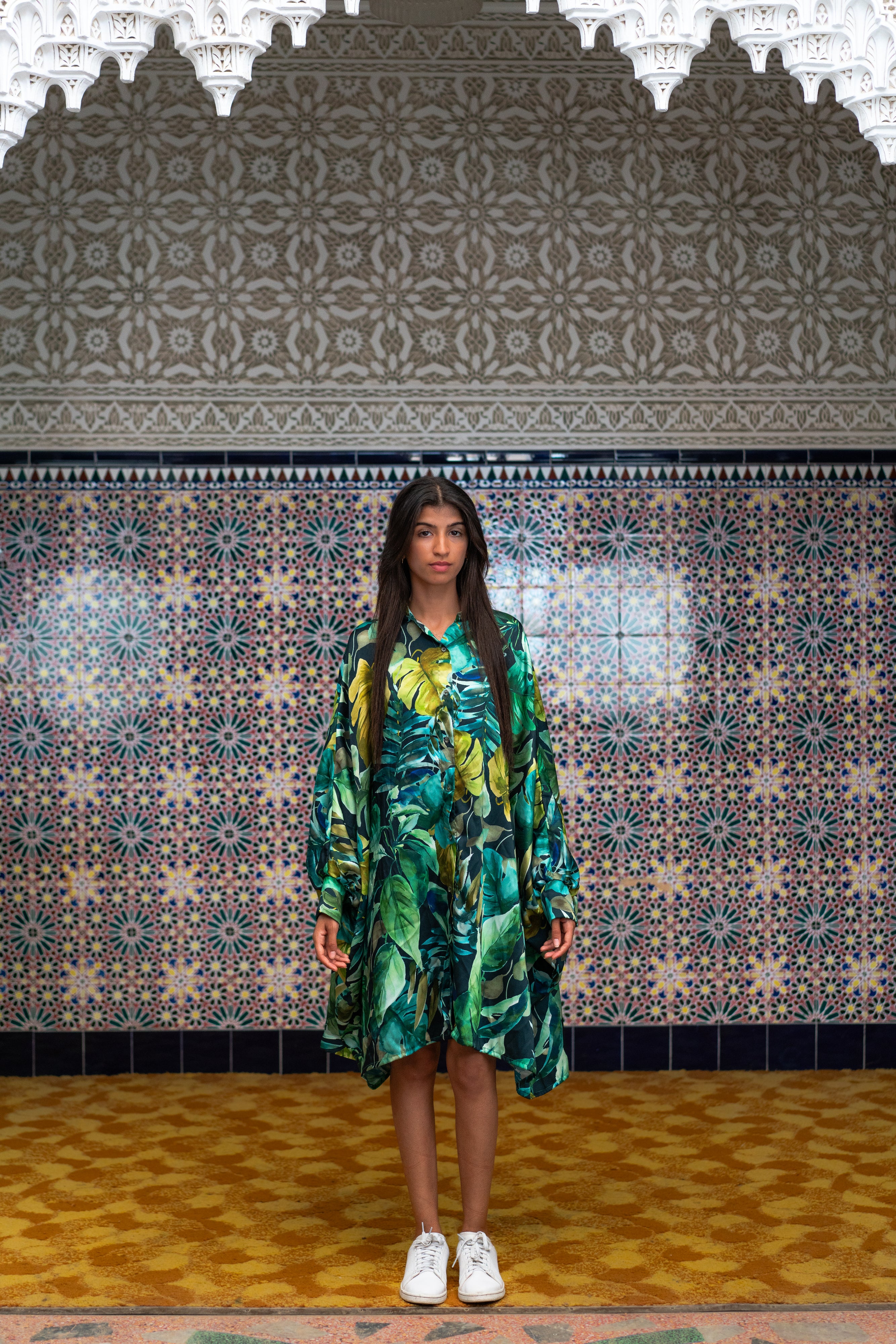 Robe Caftan Manar - Noir et Vert