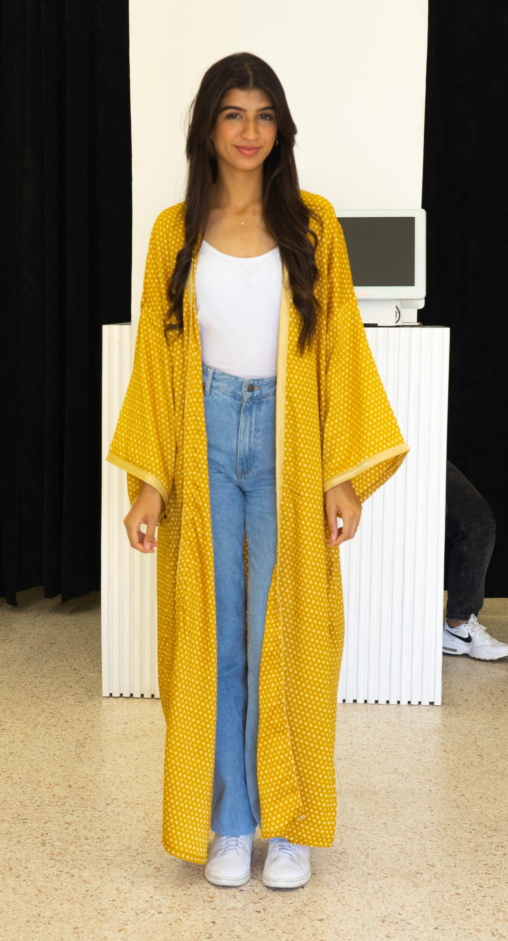 Kimono Sanae Long Brodé - Jaune et Dorée