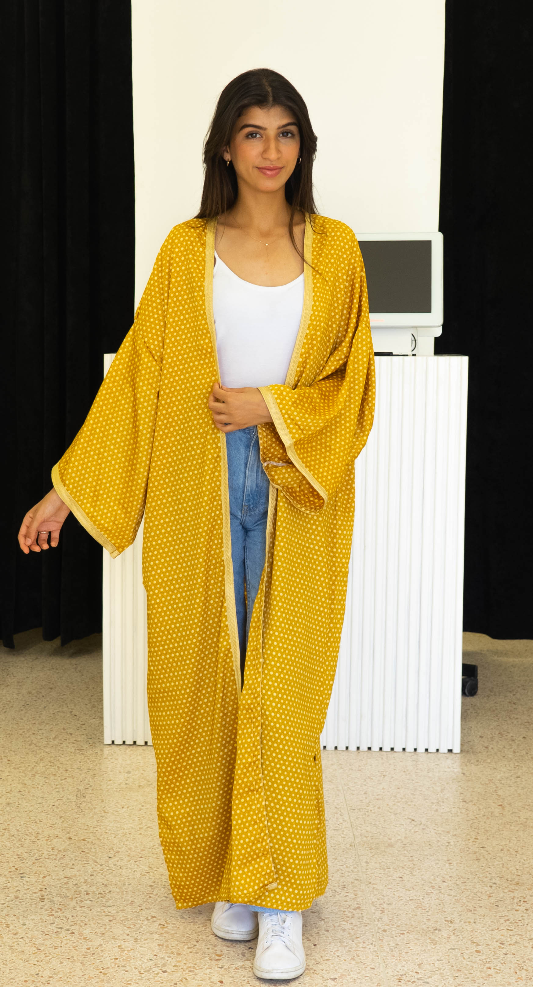 Kimono Sanae Long Brodé - Jaune et Dorée