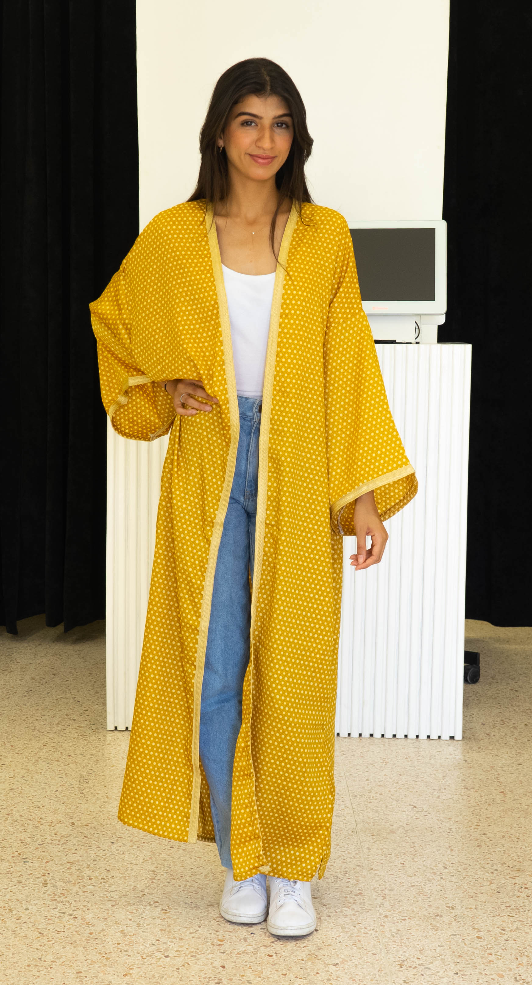 Kimono Sanae Long Brodé - Jaune et Dorée