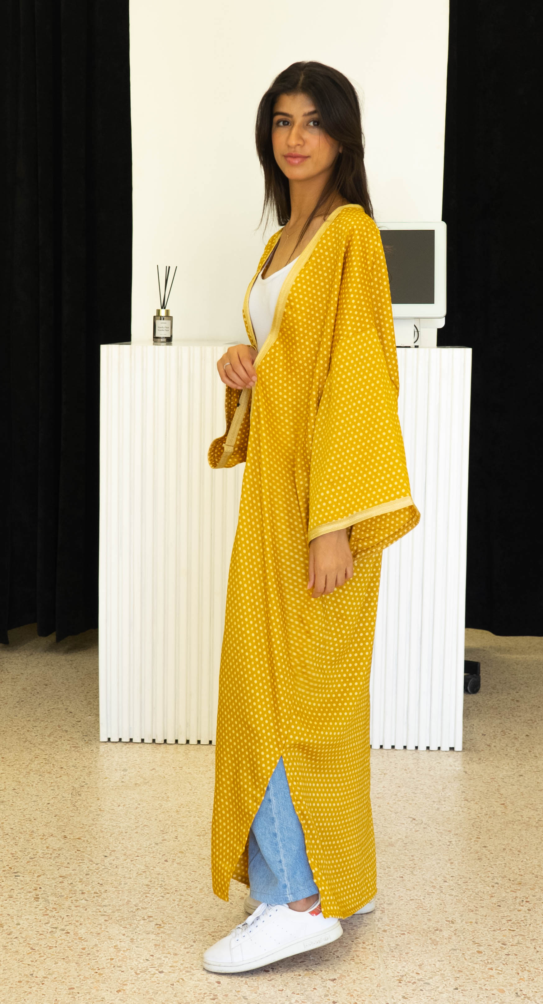 Kimono Sanae Long Brodé - Jaune et Dorée
