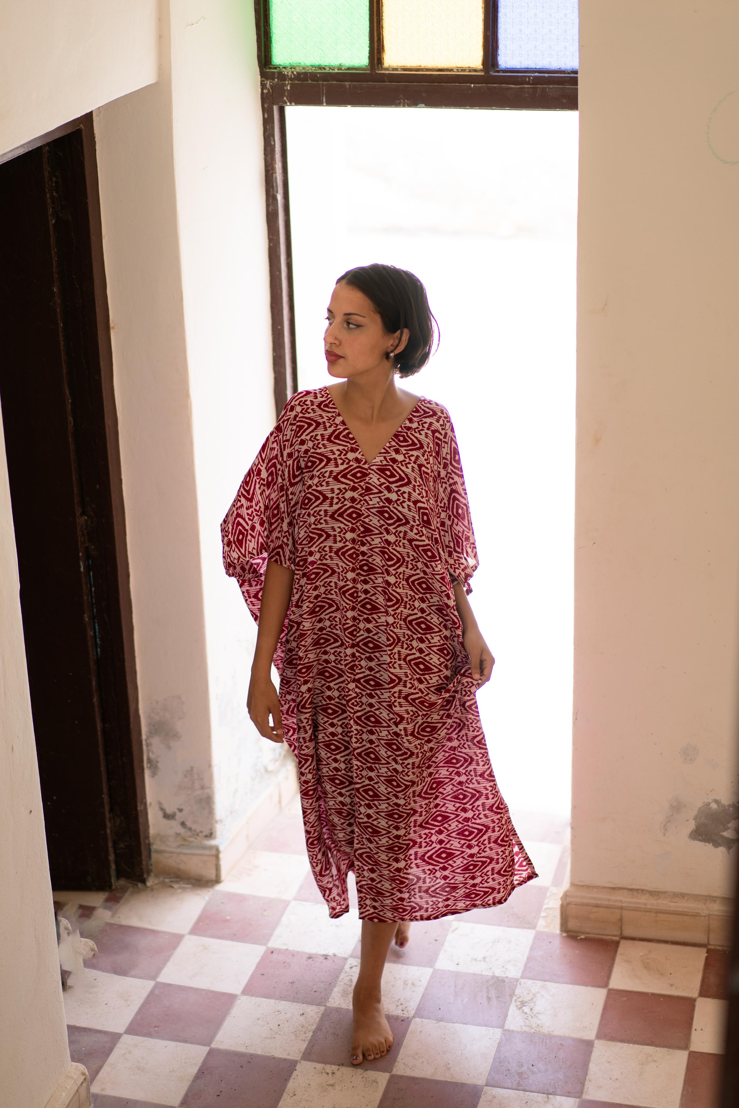 Robe Caftan Yazza -Rouge et Blanc