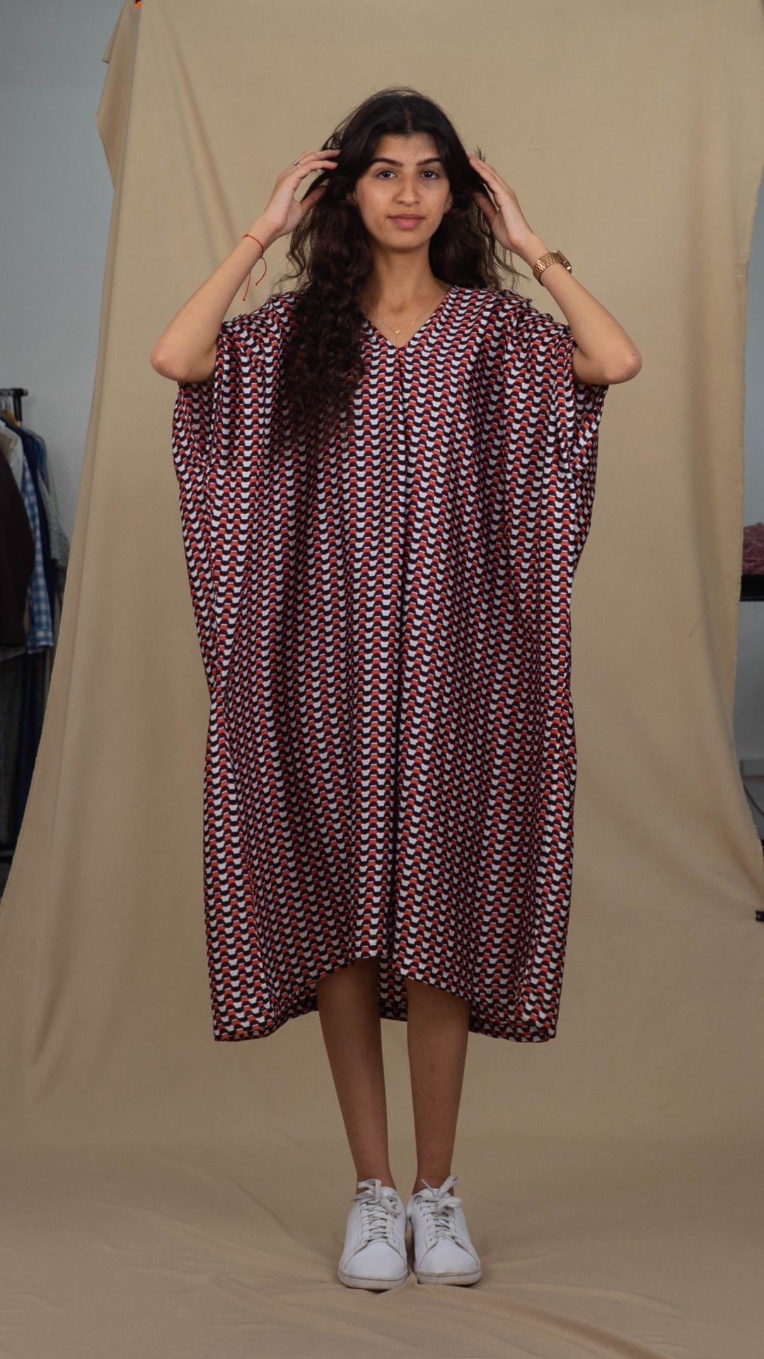 Robe Caftan Lamiae - Satin Blanc Rose & Mauve