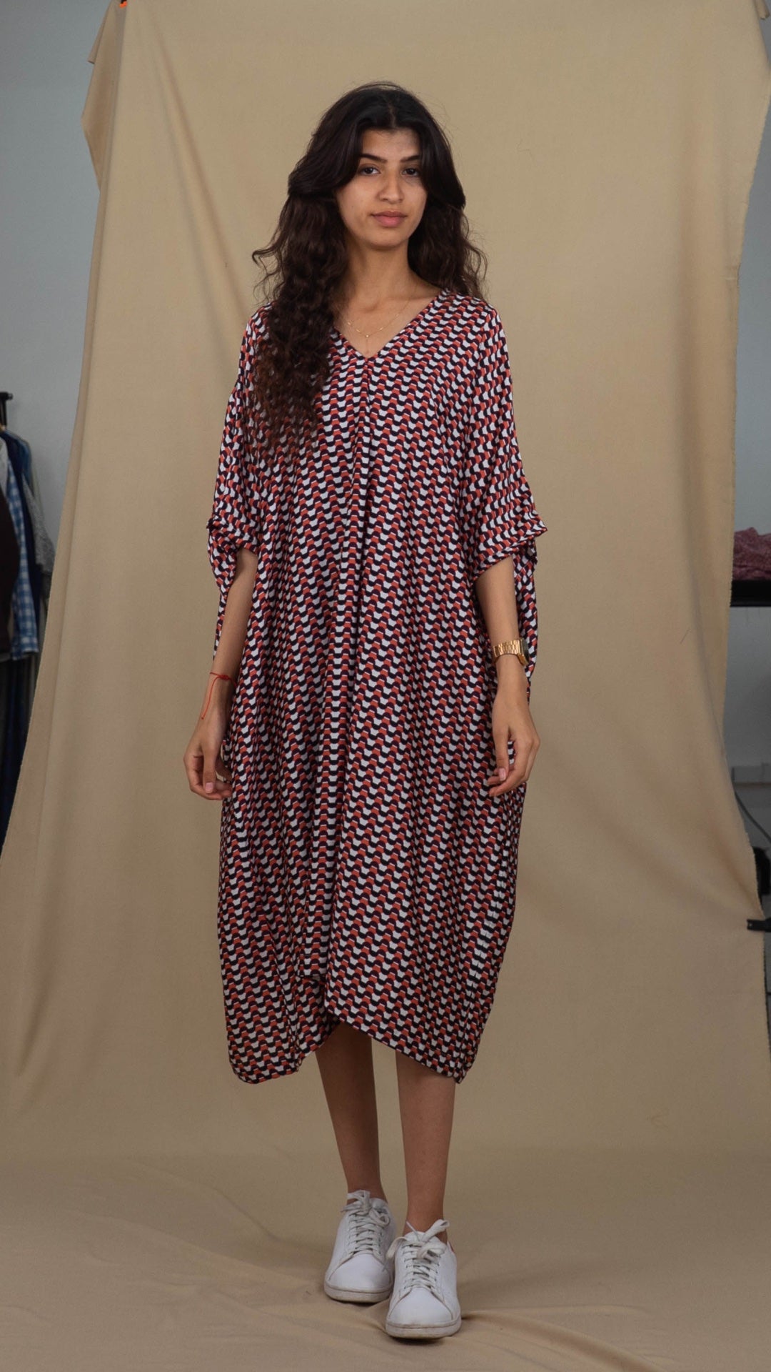 Robe Caftan Lamiae - Satin Blanc Rose & Mauve