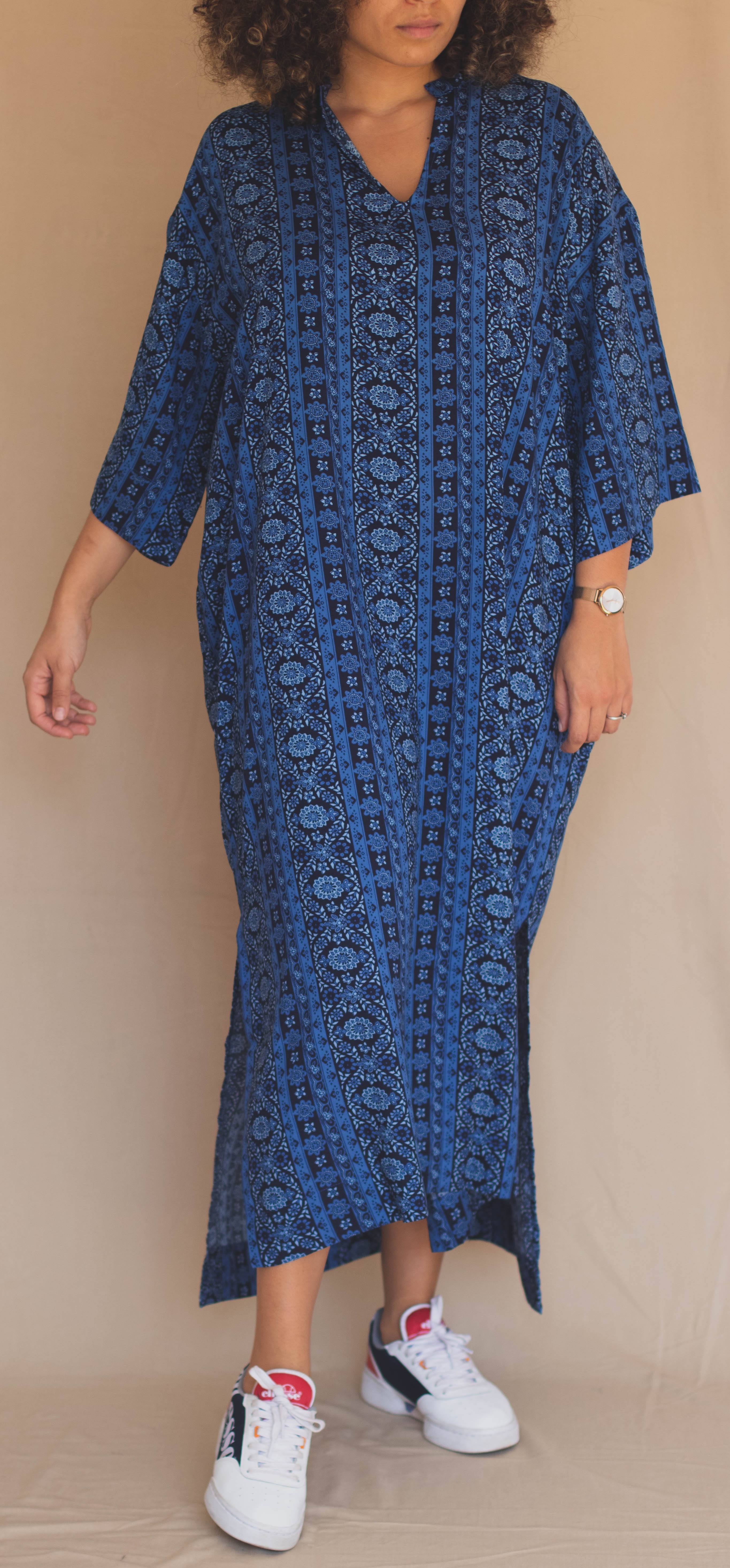 Gandoura Manches 3/4 - Motifs Abstraits Bleu