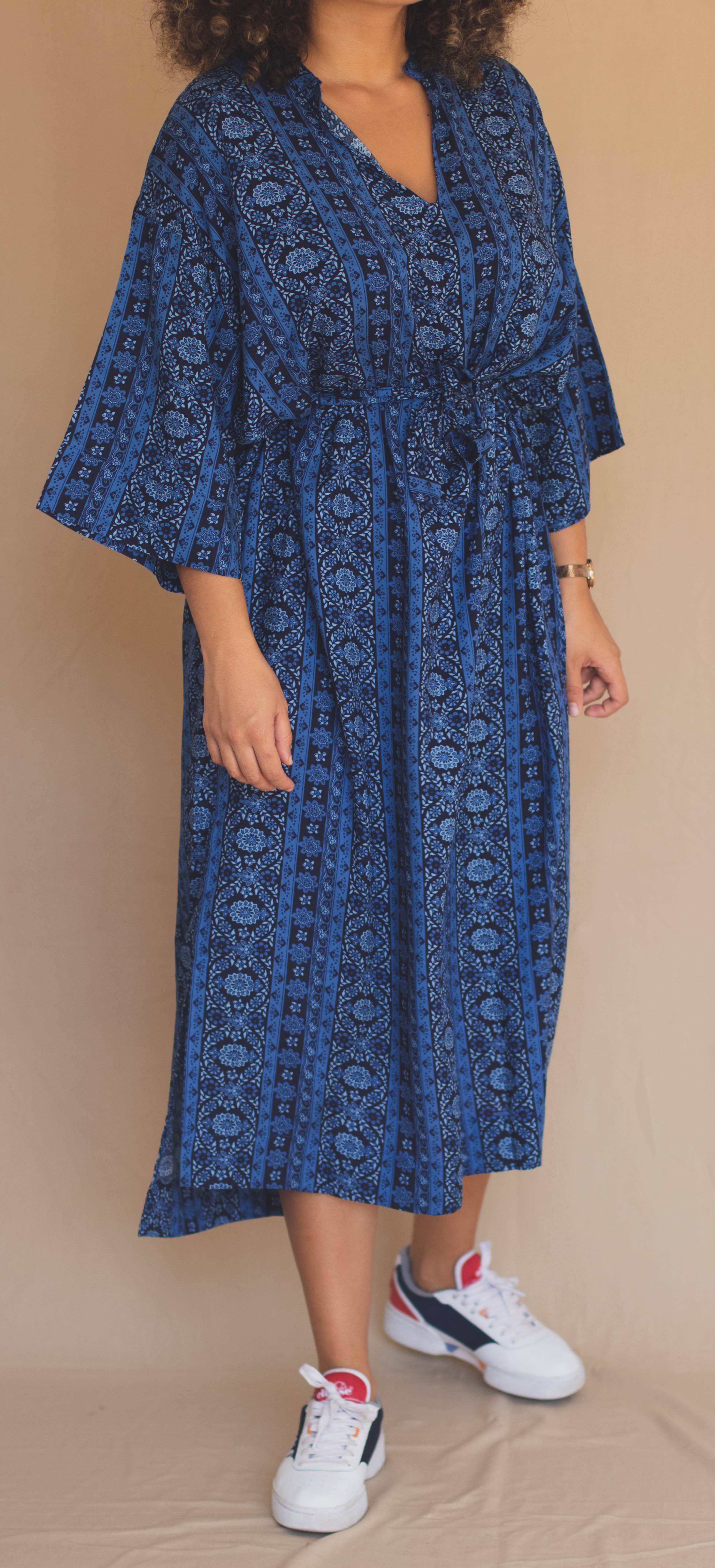 Gandoura Manches 3/4 - Motifs Abstraits Bleu