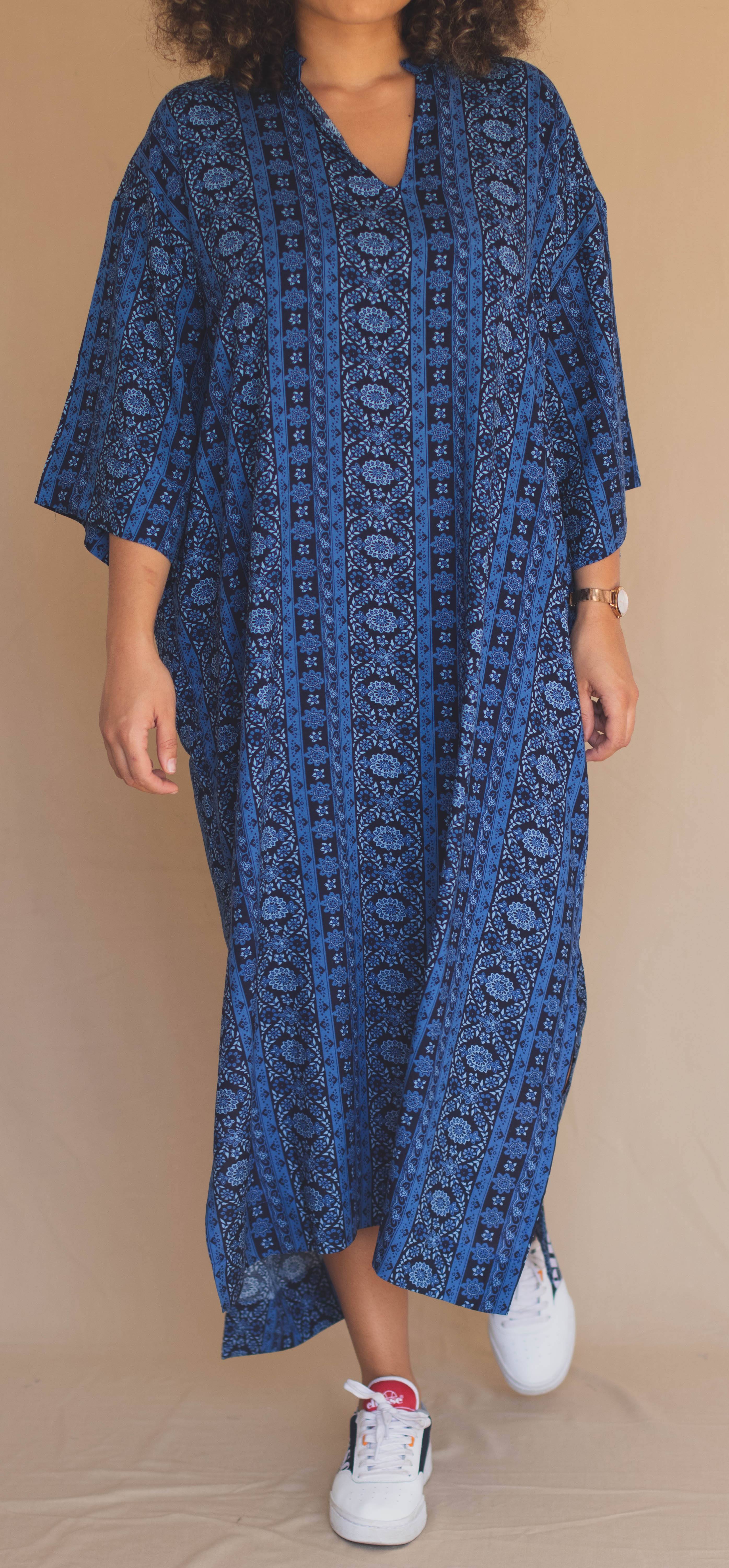 Gandoura Manches 3/4 - Motifs Abstraits Bleu