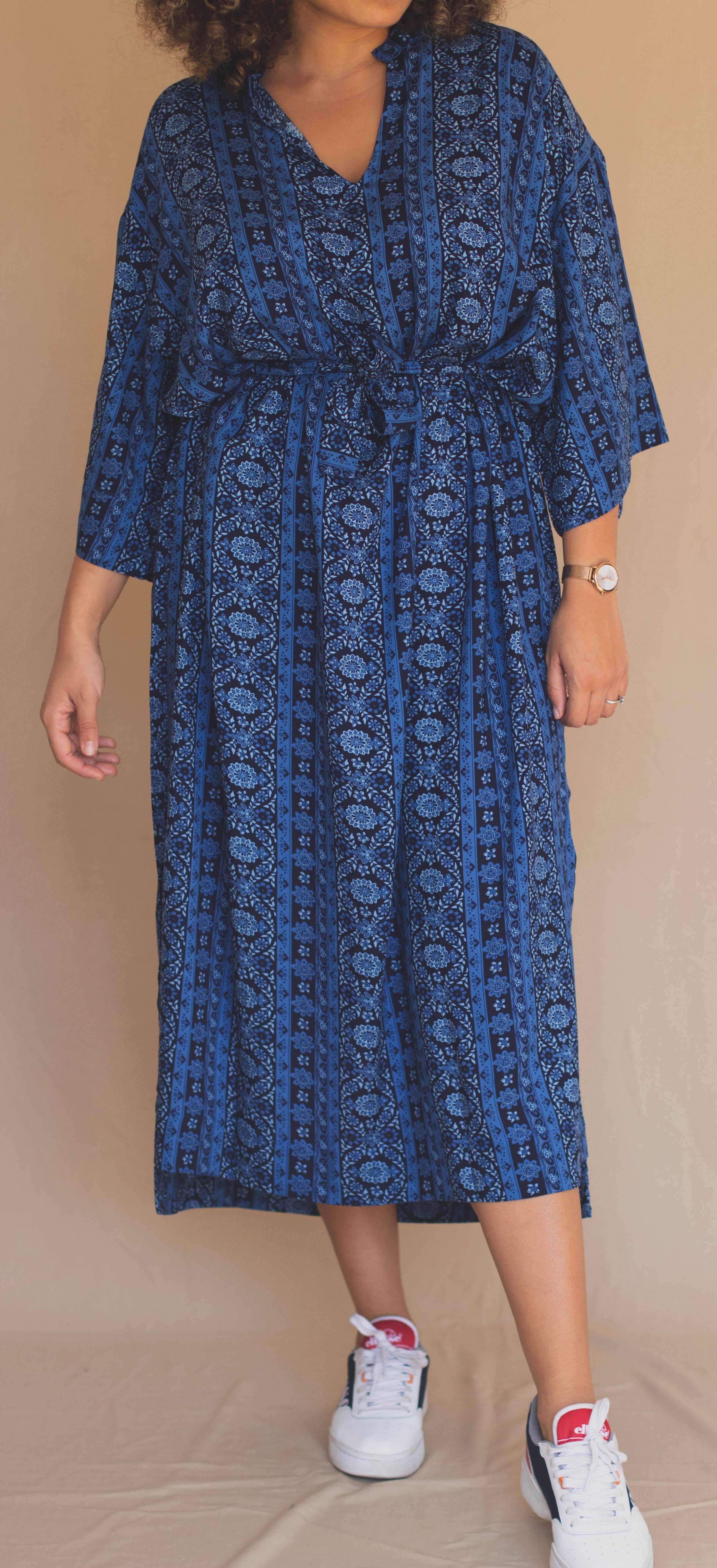 Gandoura Manches 3/4 - Motifs Abstraits Bleu