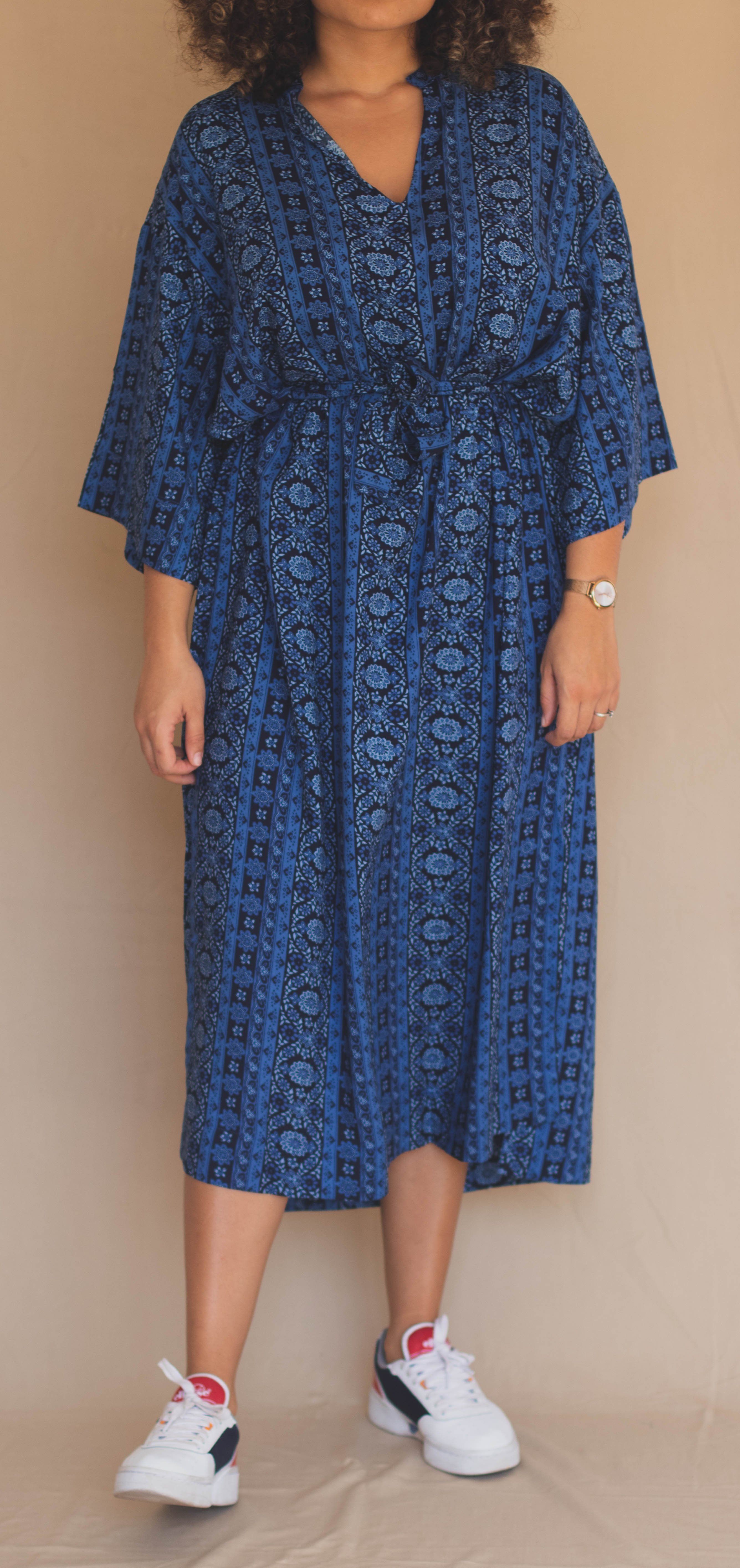 Gandoura Manches 3/4 - Motifs Abstraits Bleu