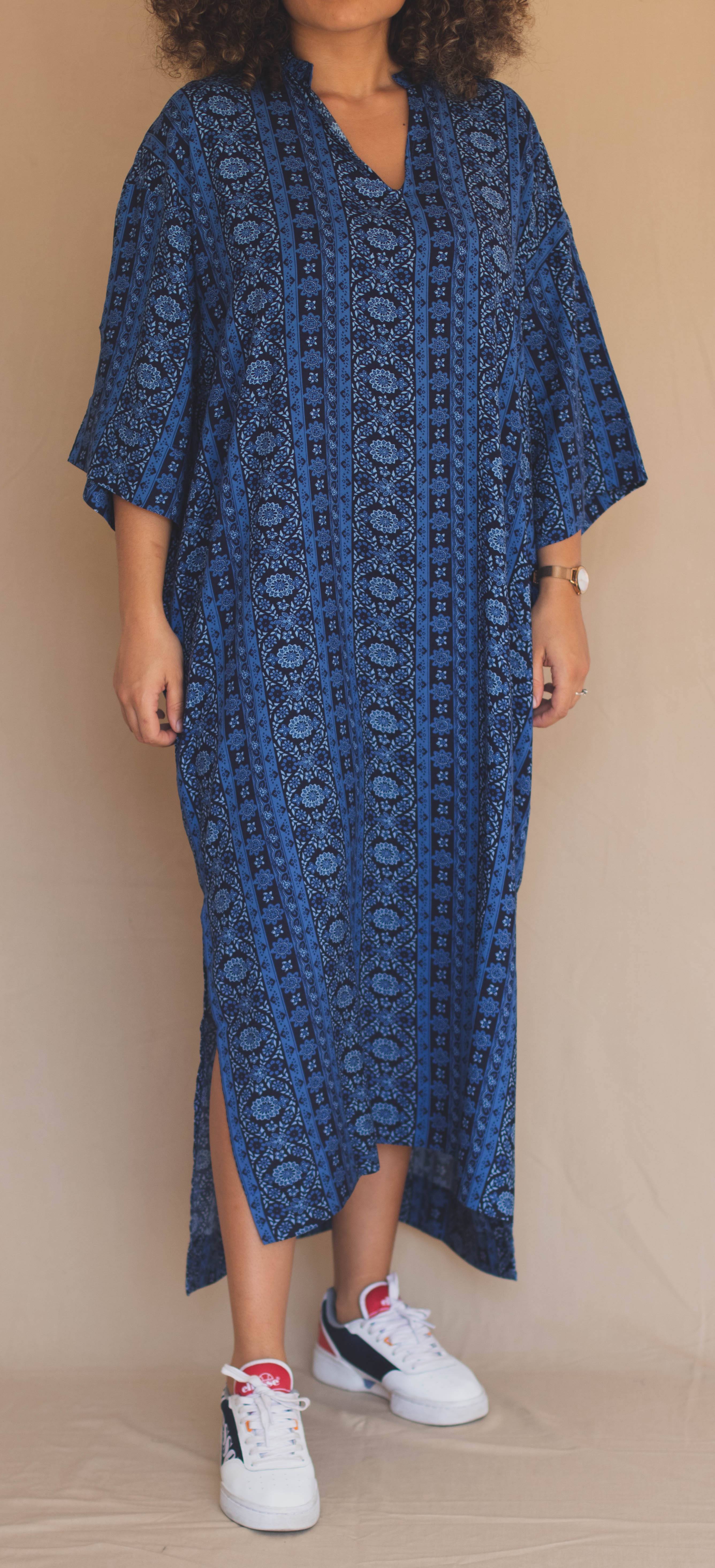 Gandoura Manches 3/4 - Motifs Abstraits Bleu