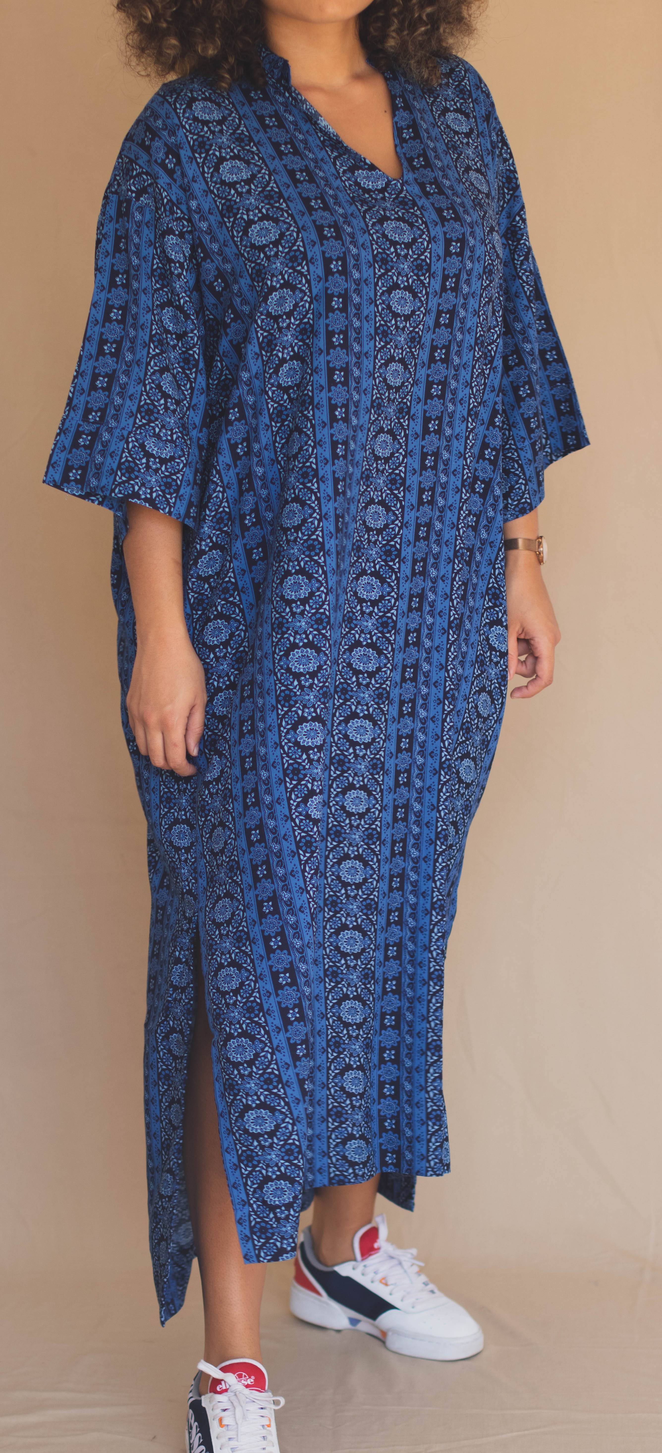 Gandoura Manches 3/4 - Motifs Abstraits Bleu