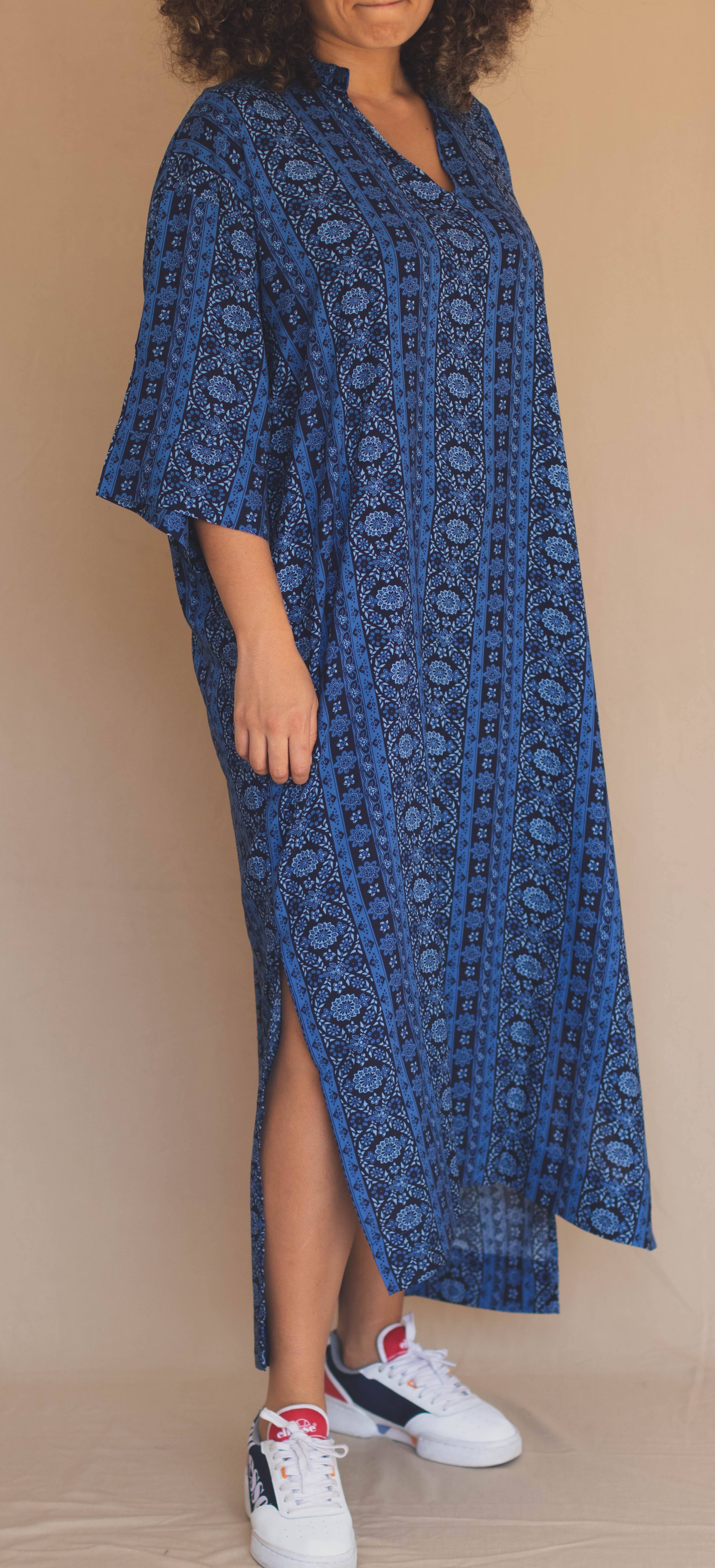 Gandoura Manches 3/4 - Motifs Abstraits Bleu