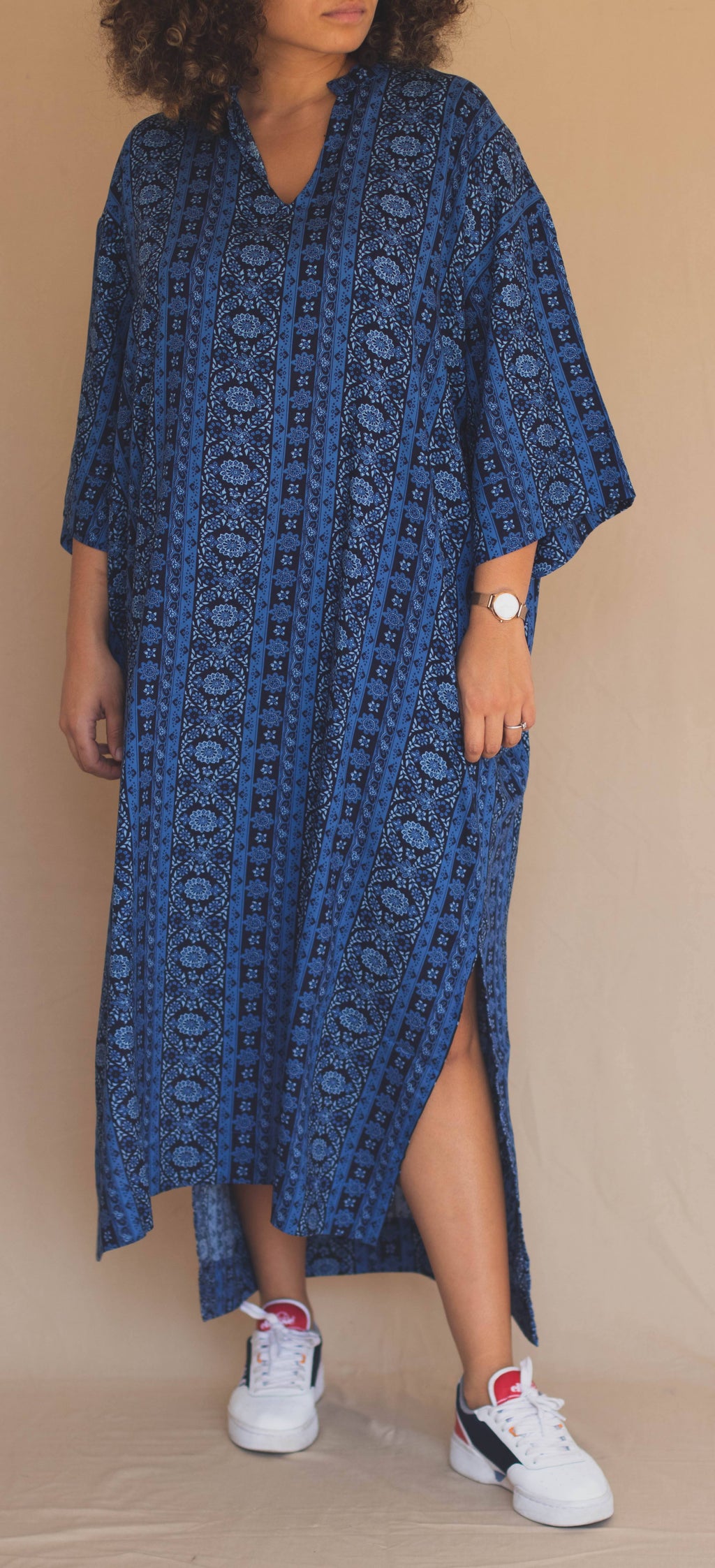 Gandoura Manches 3/4 - Motifs Abstraits Bleu