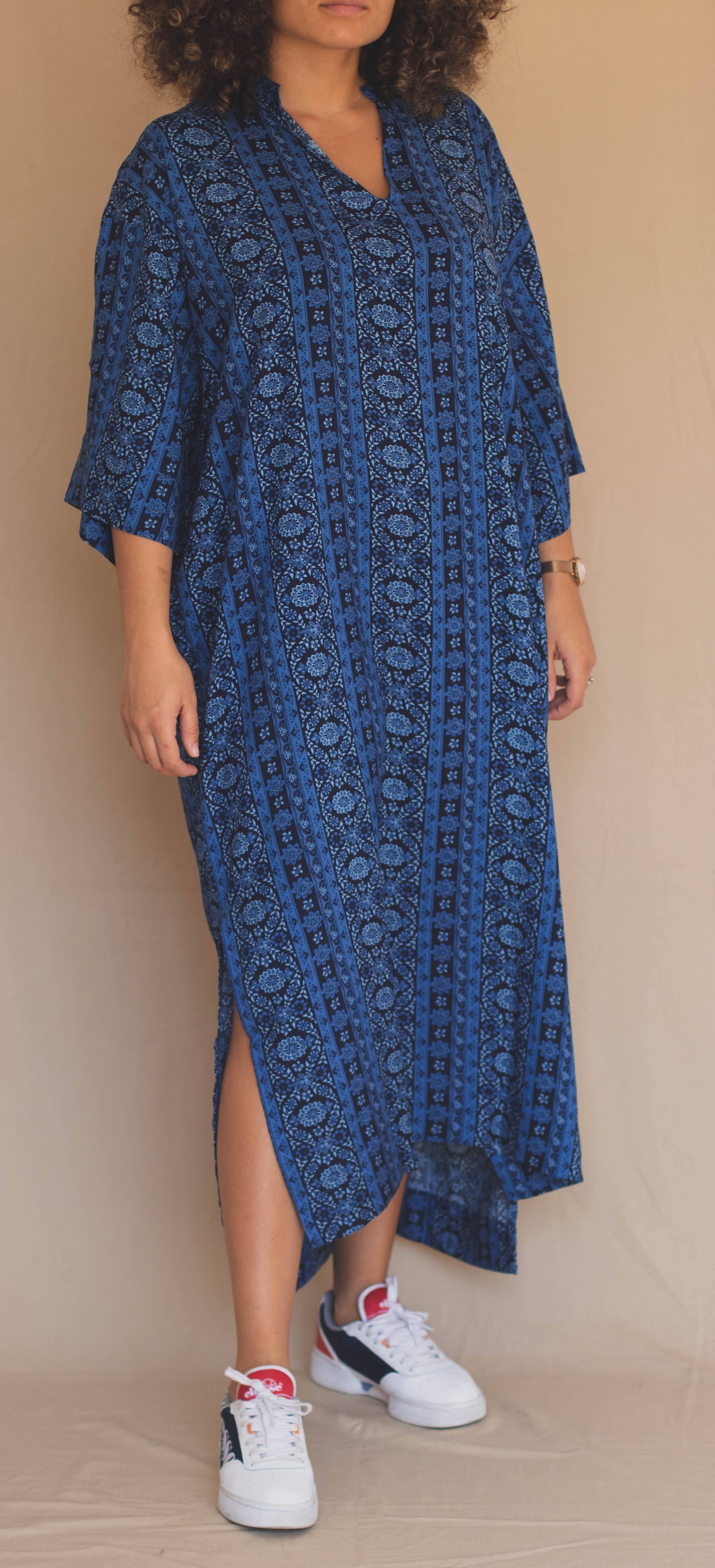 Gandoura Manches 3/4 - Motifs Abstraits Bleu