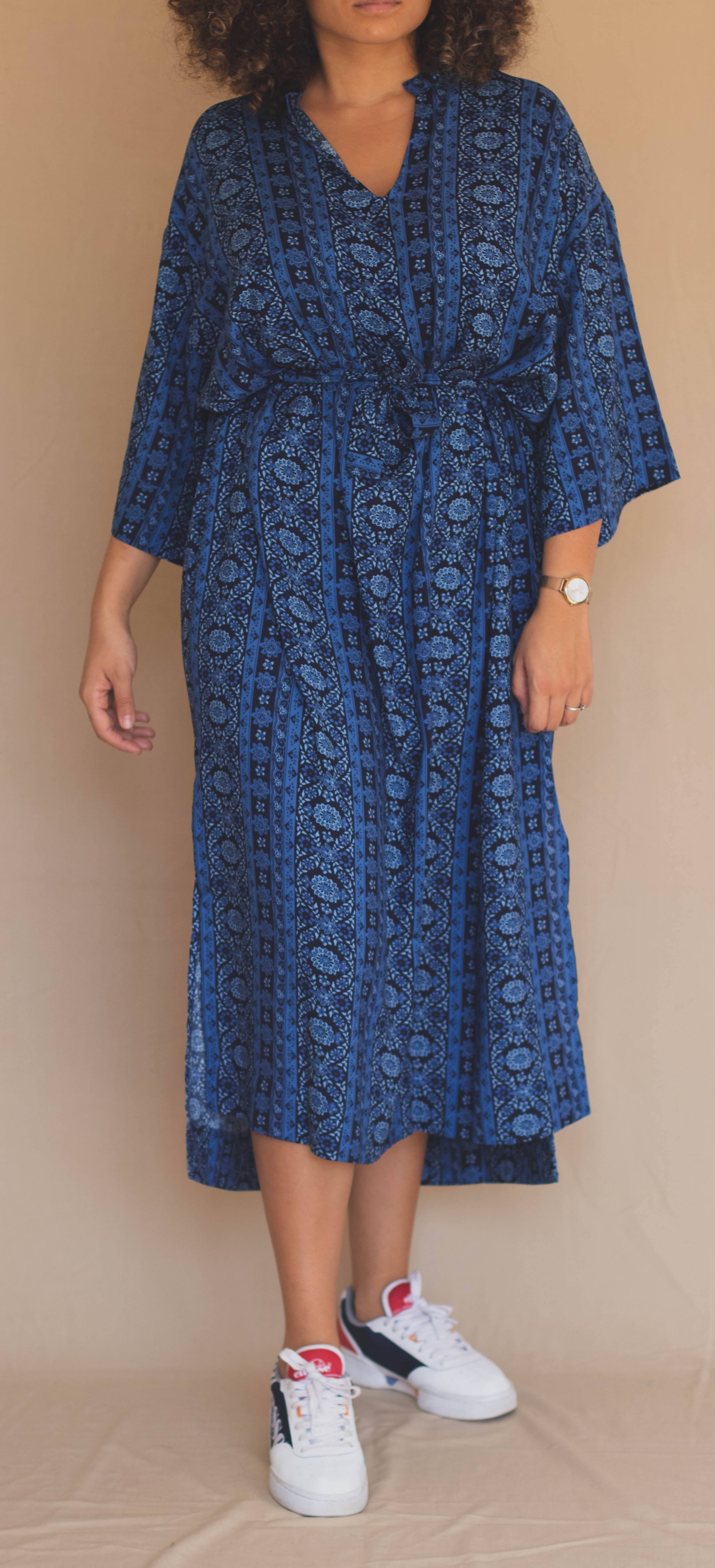 Gandoura Manches 3/4 - Motifs Abstraits Bleu