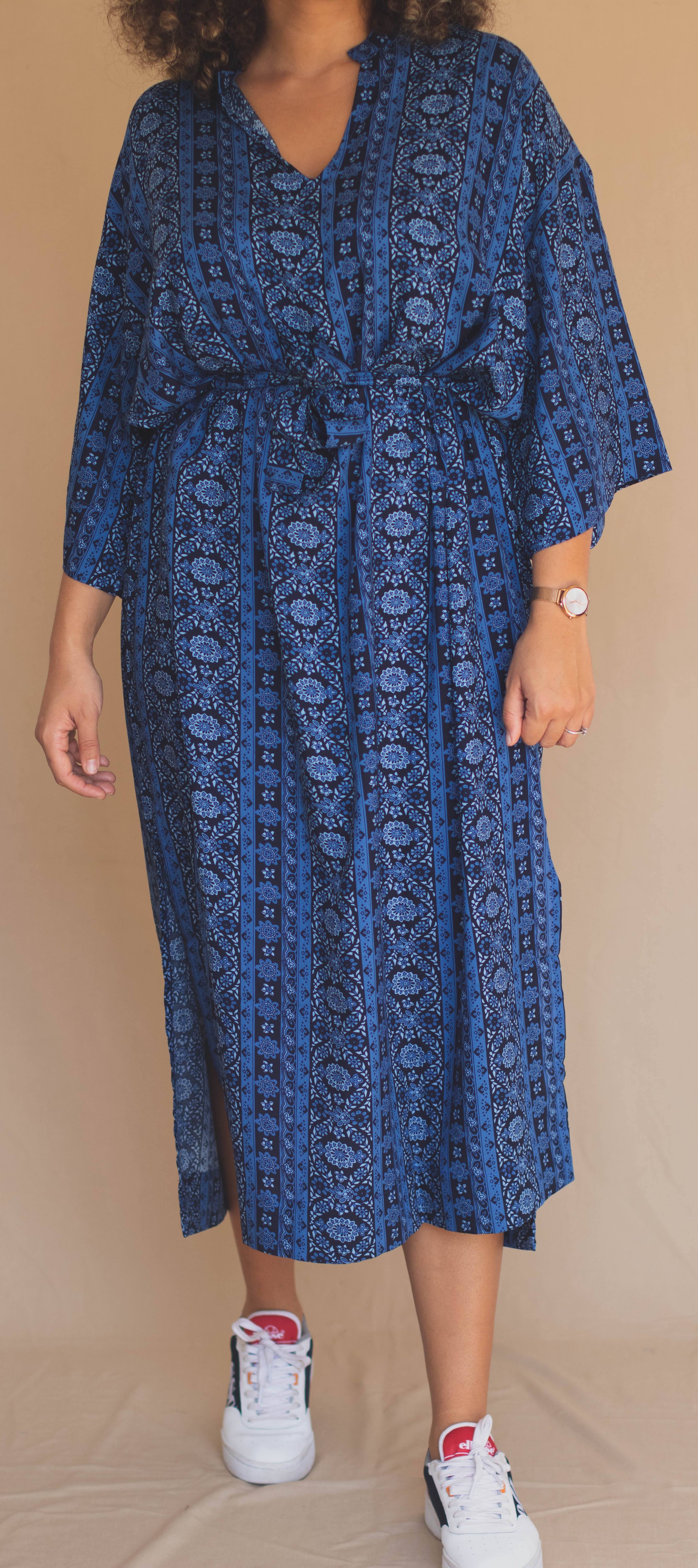 Gandoura Manches 3/4 - Motifs Abstraits Bleu