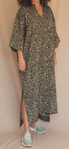 Gandoura Manches 3/4 - Motifs Leopards sur Fond Noir