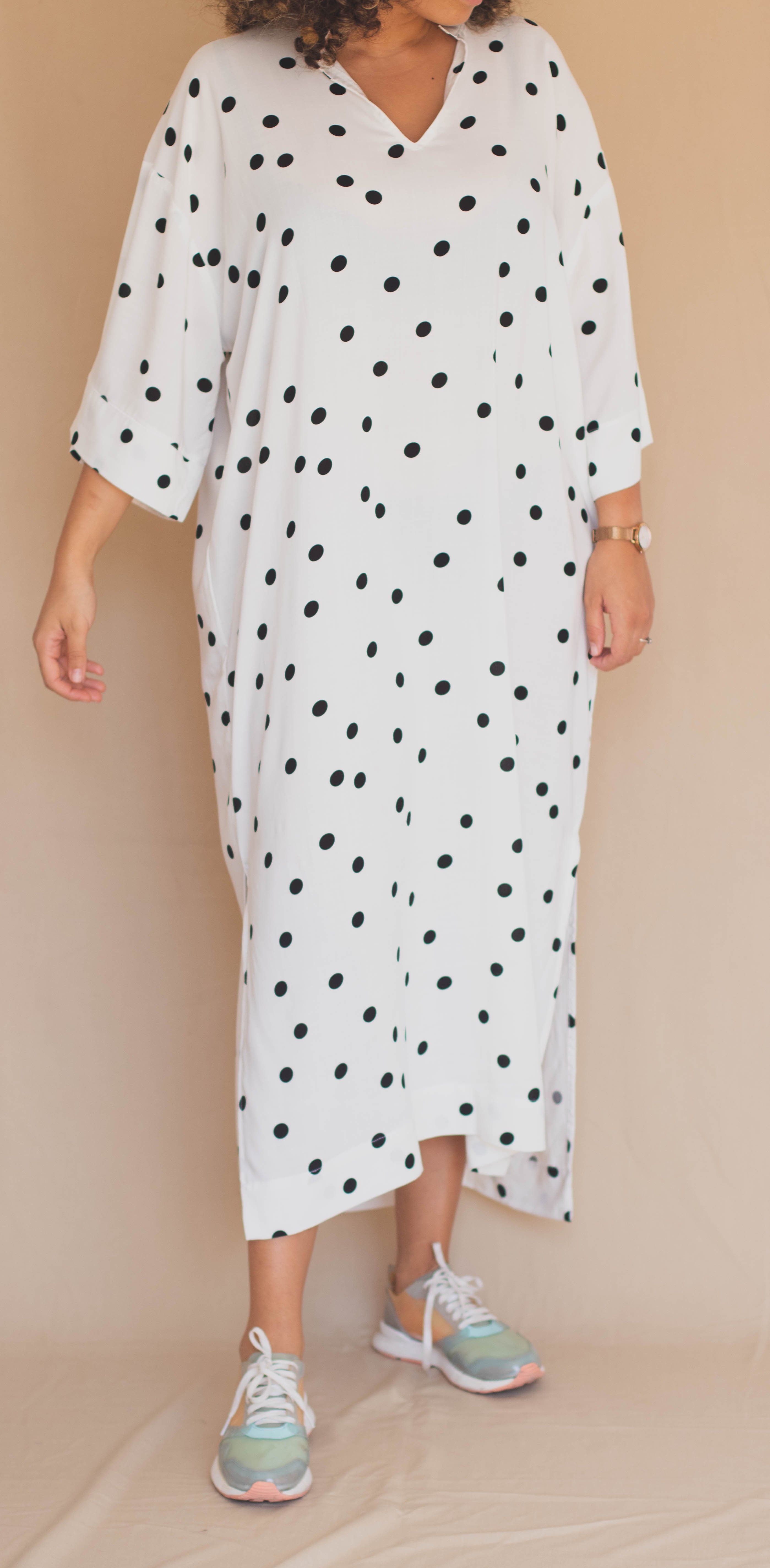 Gandoura Manches 3/4 - Ronds Noir sur Blanc