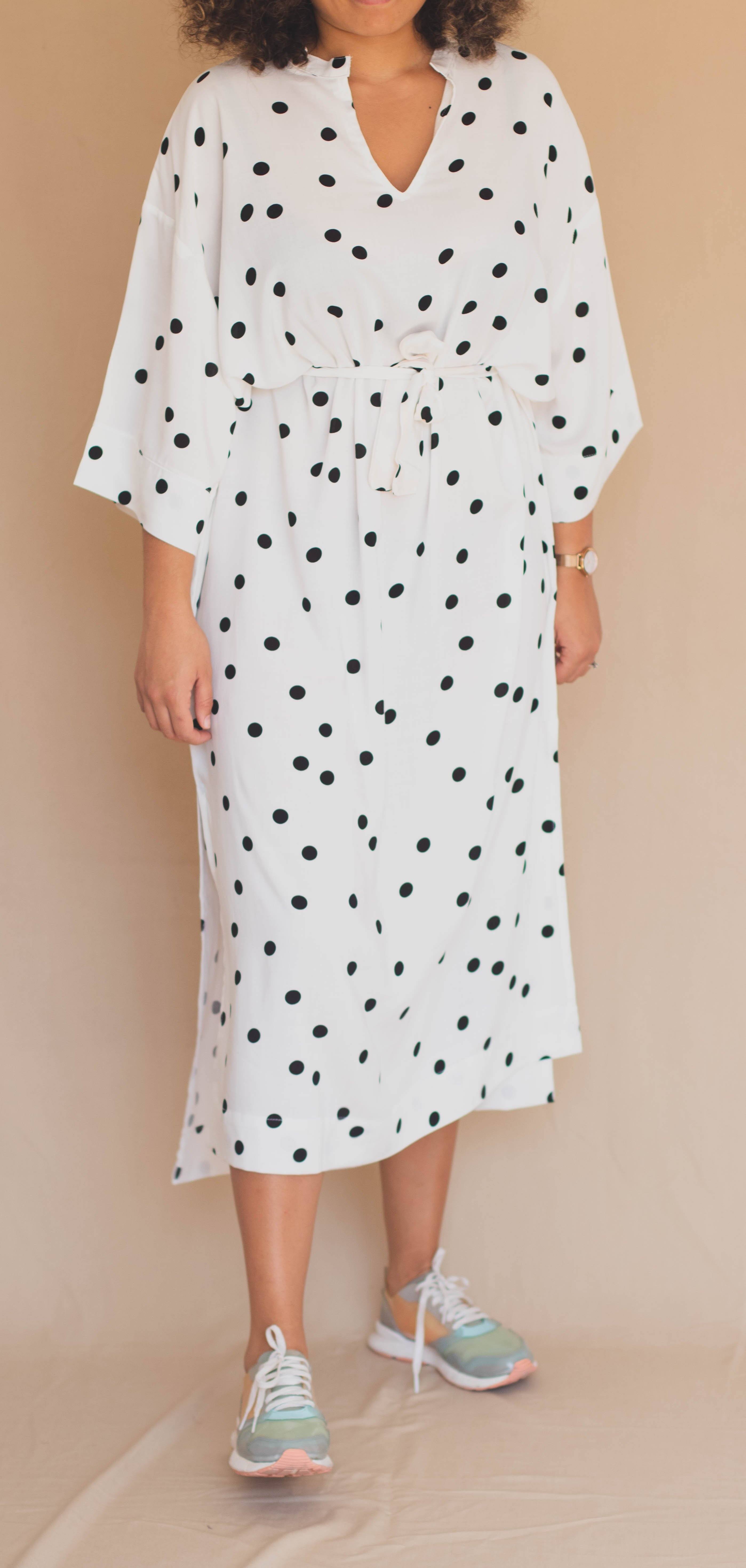 Gandoura Manches 3/4 - Ronds Noir sur Blanc