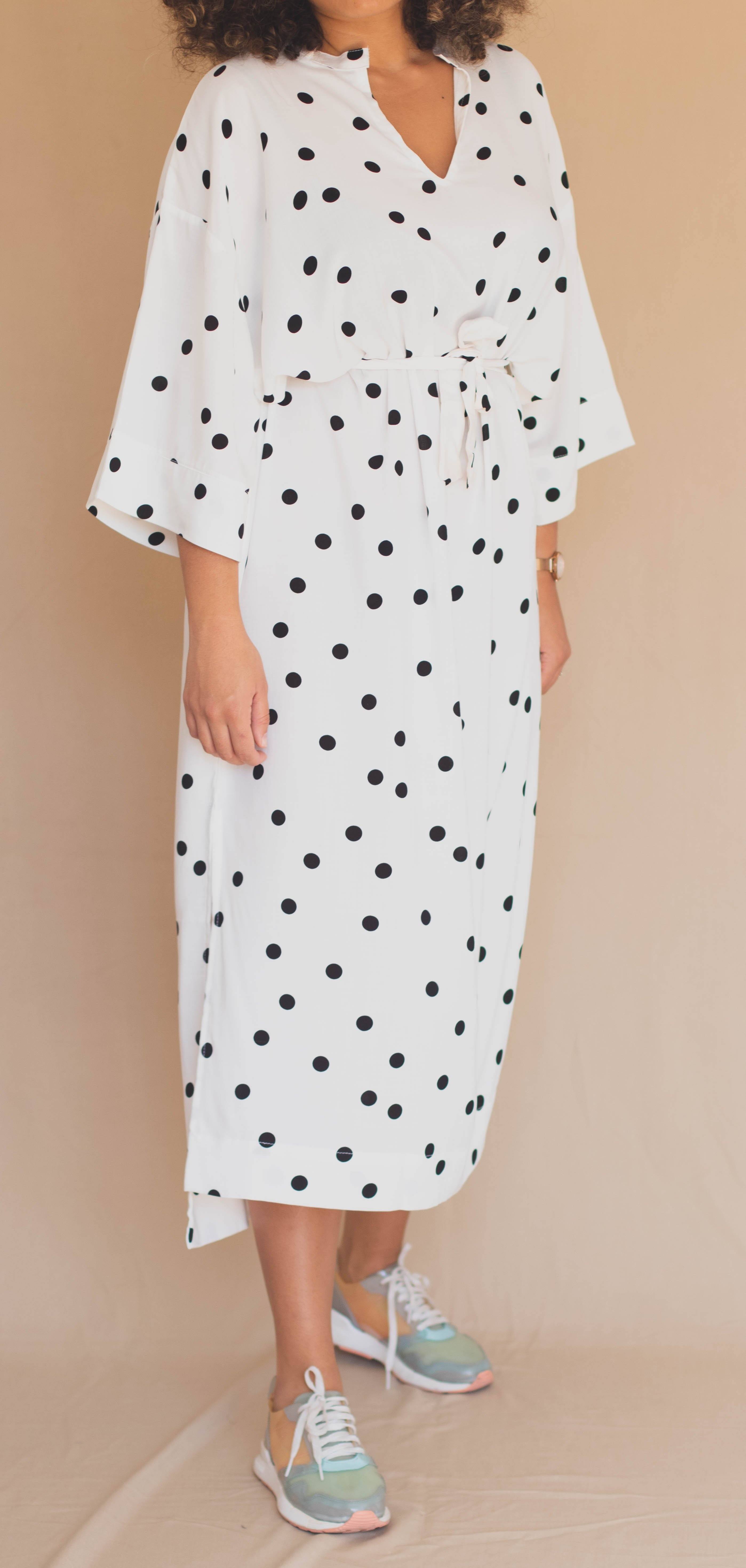 Gandoura Manches 3/4 - Ronds Noir sur Blanc