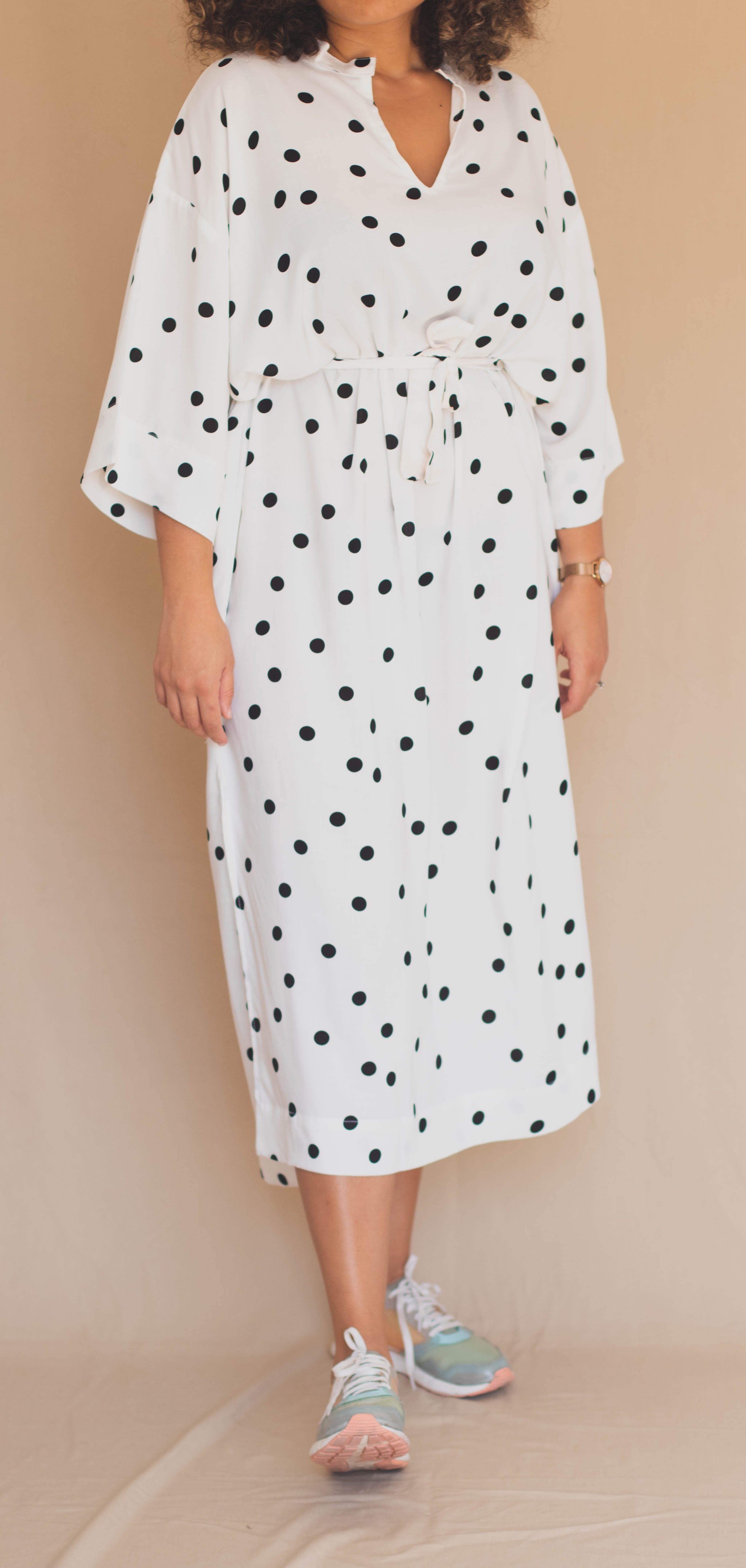 Gandoura Manches 3/4 - Ronds Noir sur Blanc