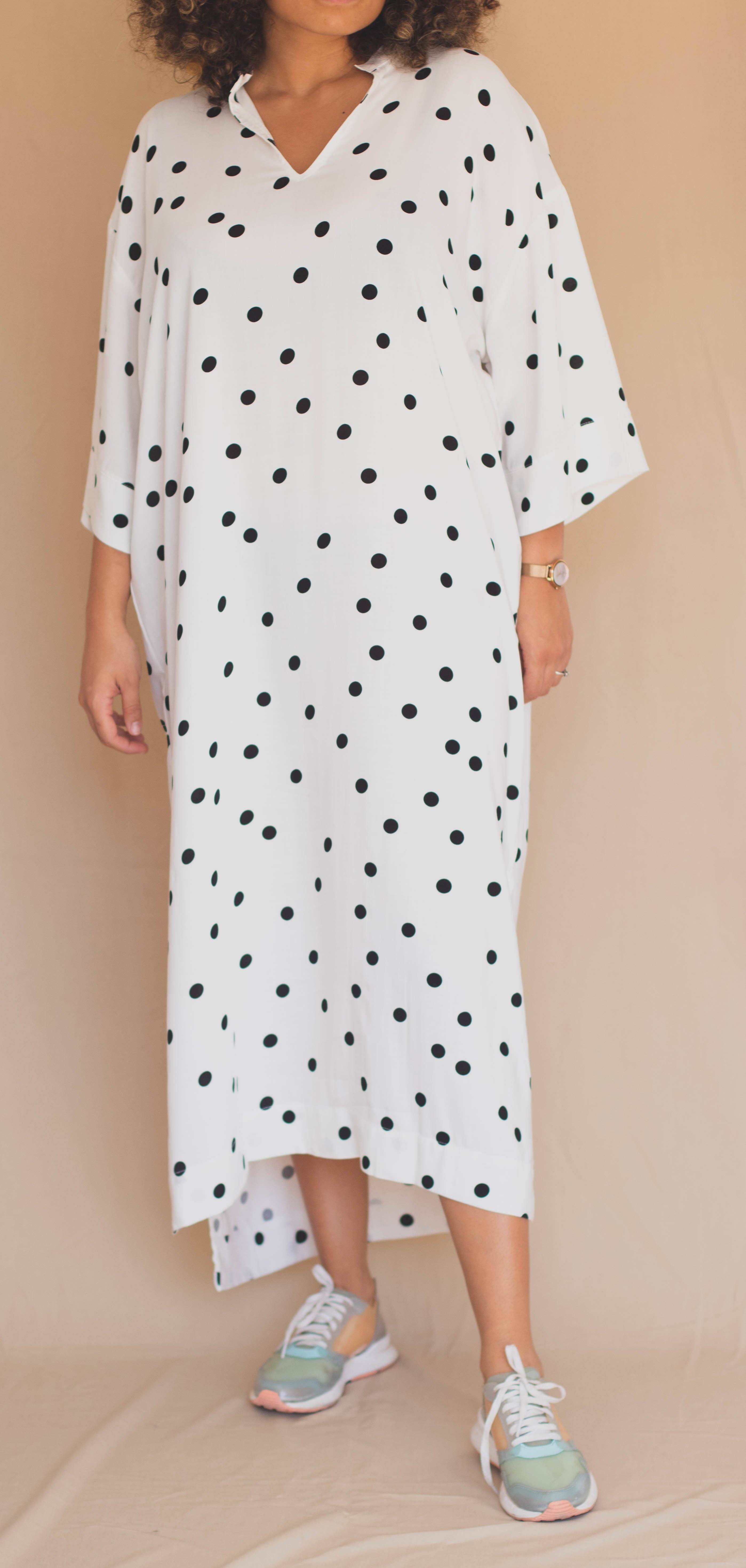 Gandoura Manches 3/4 - Ronds Noir sur Blanc