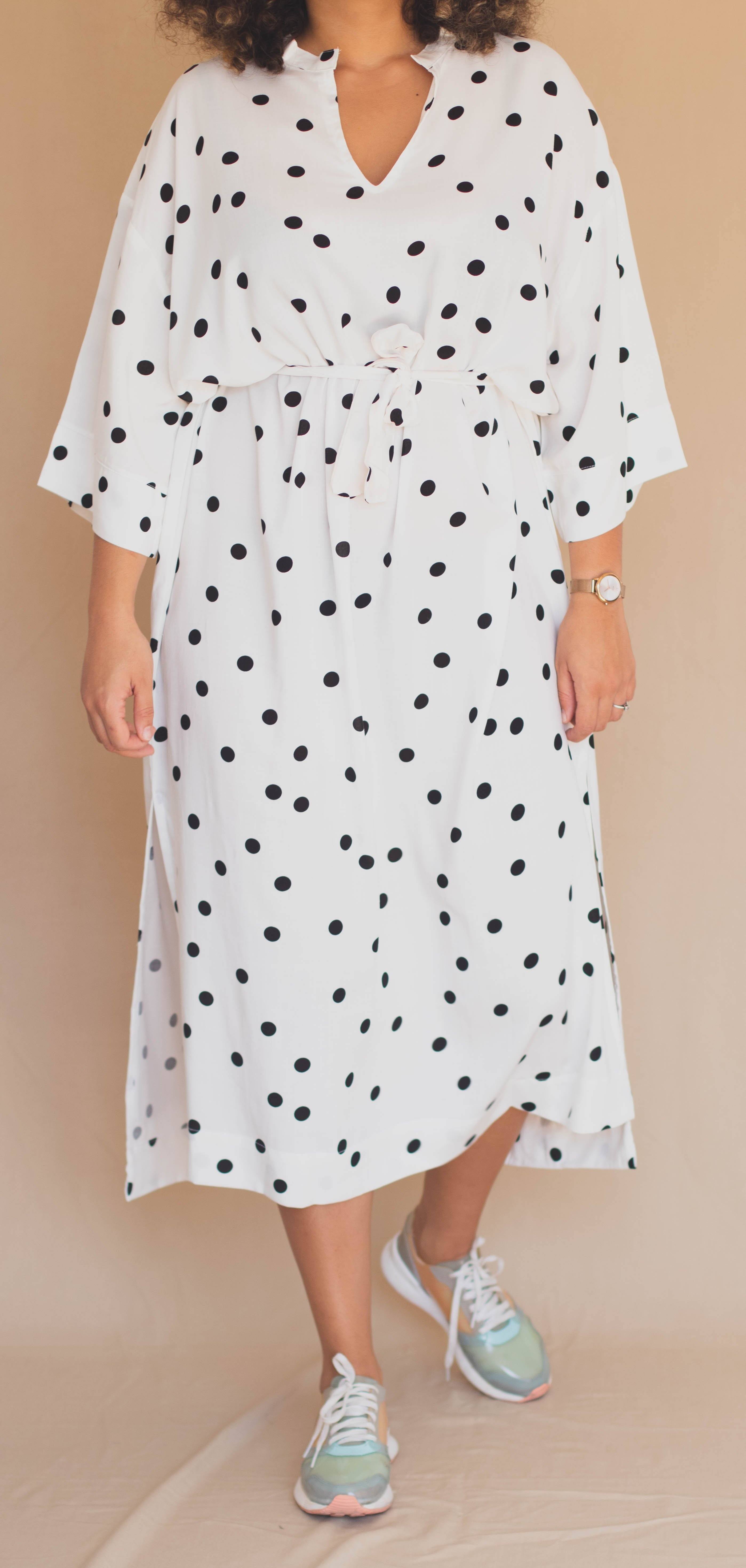 Gandoura Manches 3/4 - Ronds Noir sur Blanc