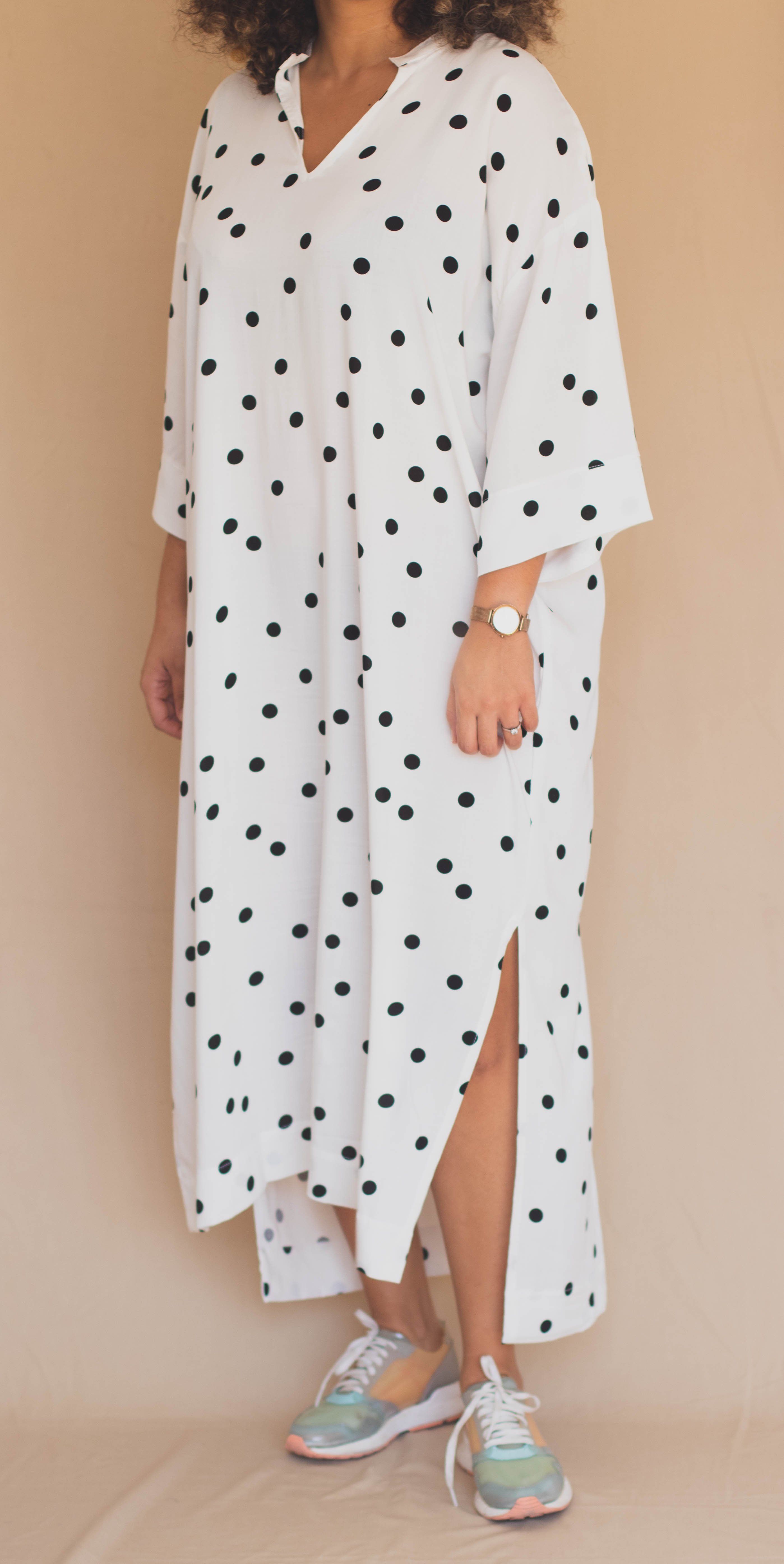 Gandoura Manches 3/4 - Ronds Noir sur Blanc