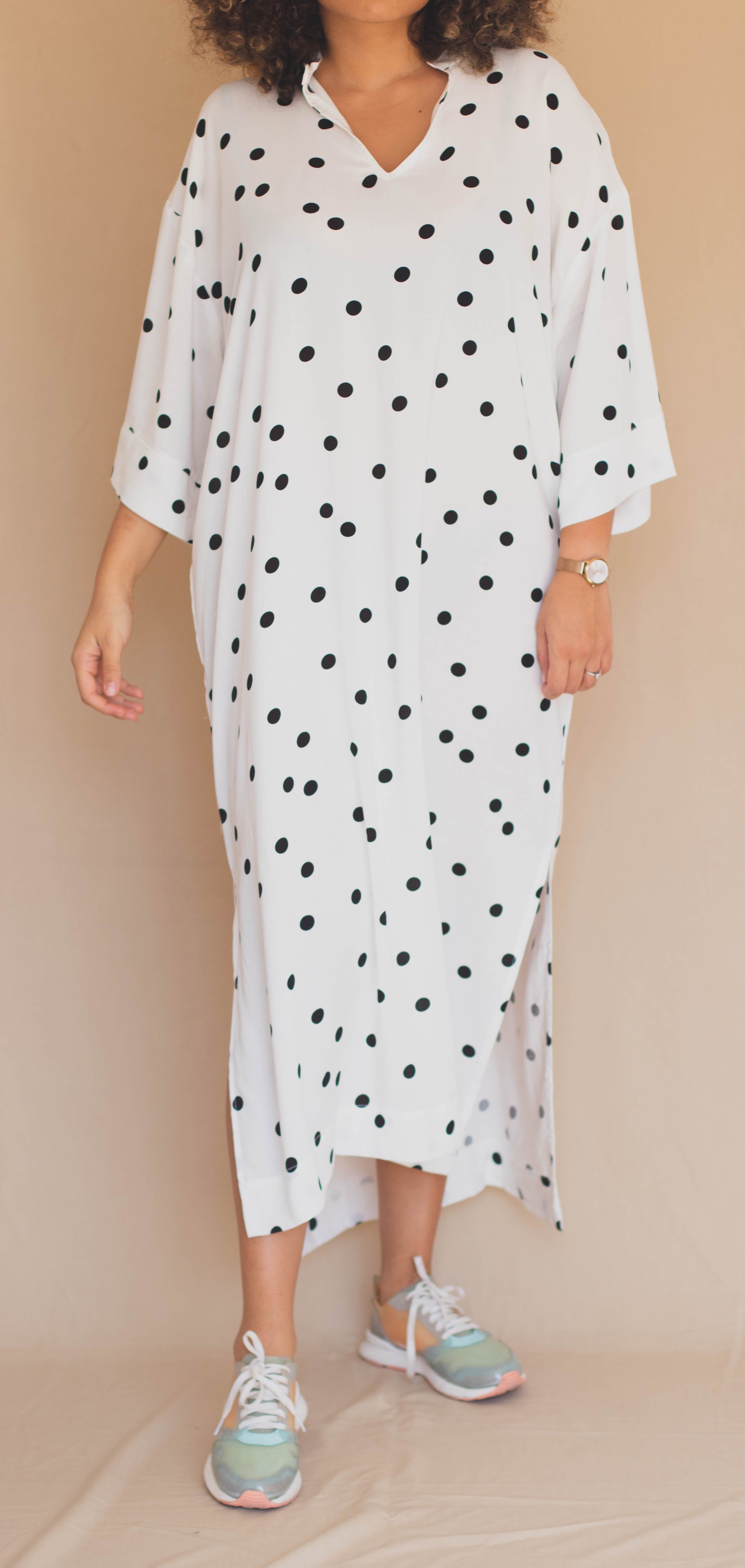 Gandoura Manches 3/4 - Ronds Noir sur Blanc