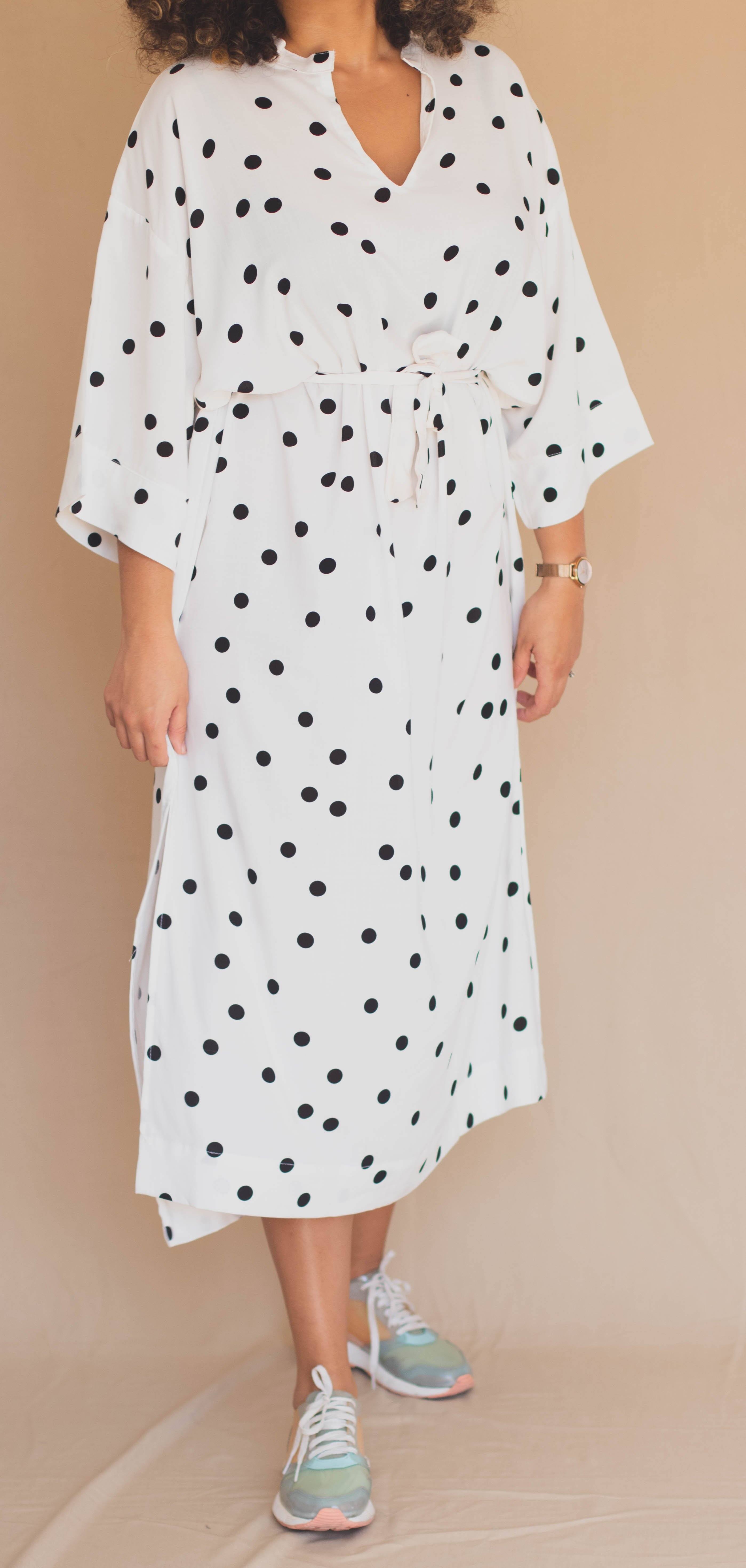 Gandoura Manches 3/4 - Ronds Noir sur Blanc